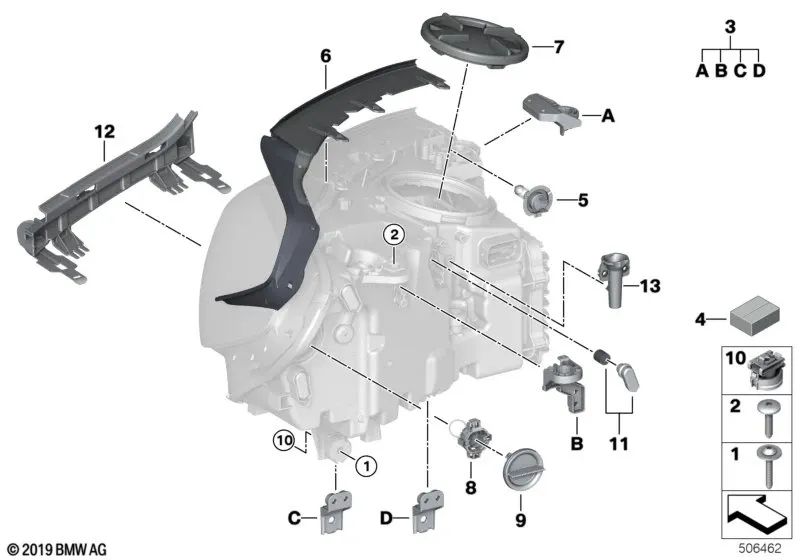 Tapa de protección para BMW Serie 2 F45, F46, Serie 3 F80, Serie 4 F32, F33, F36, F82, F83, X3 F25, F97, G01, X4 F26, F98, G02, X5 F15, F85, X6 F16, F86; MINI F60 (OEM 63117379846). Original BMW