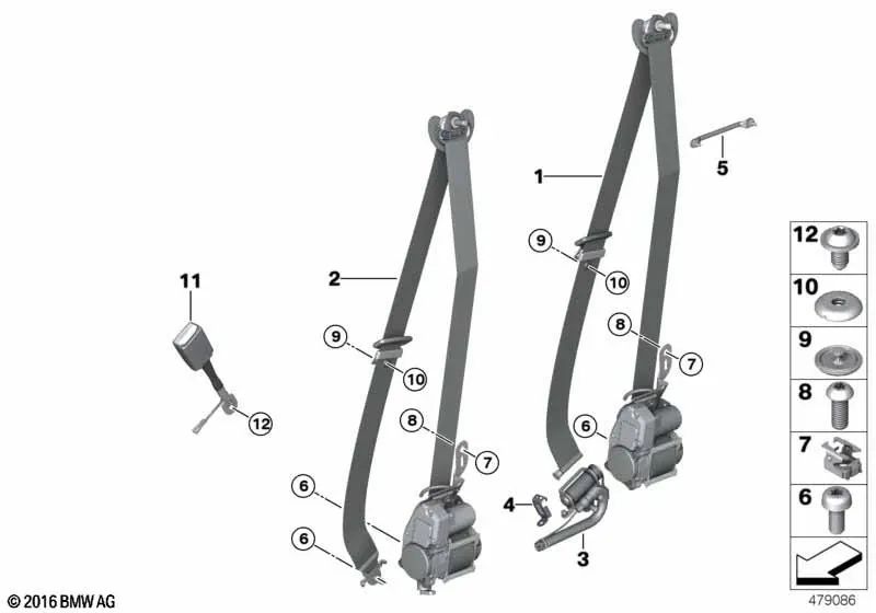 Cinturón superior REMA frontal derecho para BMW X5 F15, F85, X6 F16, F86 (OEM 72117384678). Original BMW