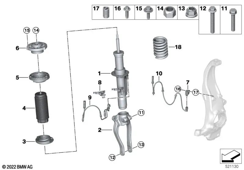 Ulteriore ammortizzatore anteriore per la Serie BMW 5 G30, G31 (OEM 31336866787). BMW originale