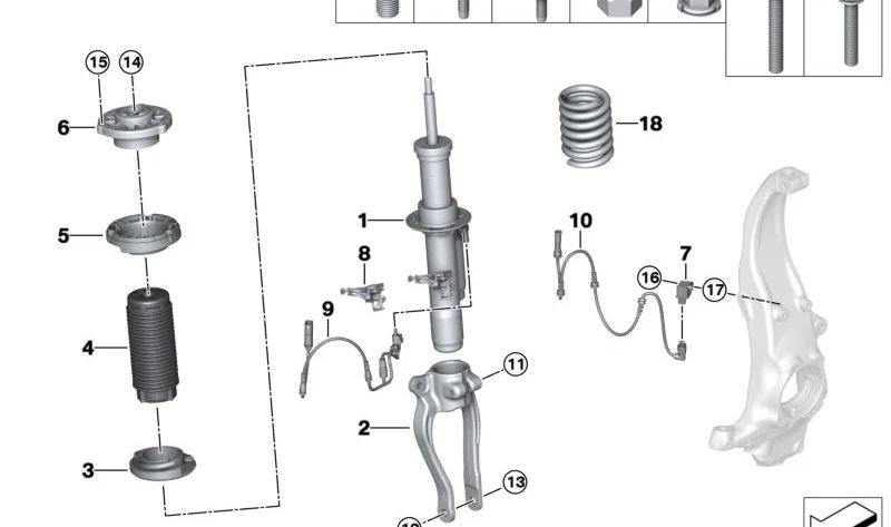 Soporte amortiguador delantero derecho OEM 31126861200 para BMW F90, G30, G31, G38, G32, G11, G12, F91, F92, F93, G14, G15, G16. Original BMW