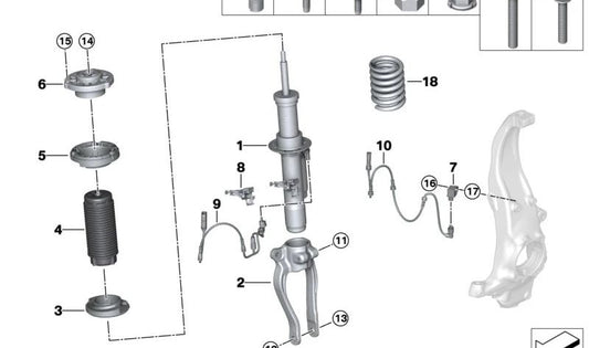 Soporte de amortiguador izquierdo para BMW Serie 5 F90, G30, G31, G38, Serie 6 G32, Serie 7 G11, G12, Serie 8 F91, G14 (OEM 31126861199). Original BMW.