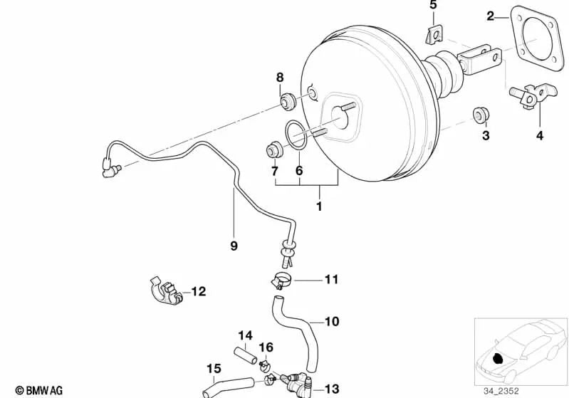 Vacuum tube for BMW 5 Series E39 (OEM 34331164124). Original BMW