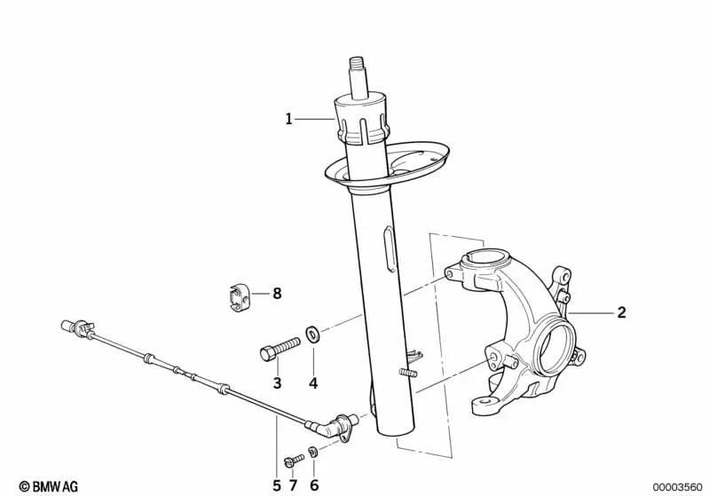 Schwenklager derecho para BMW E34 (OEM 31211140928). Original BMW