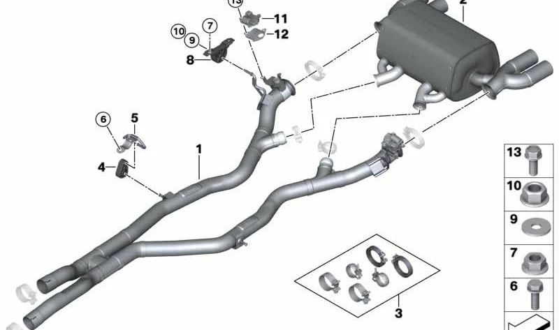 Silenciador Intermedio para BMW F82 (OEM 18308057991). Original BMW