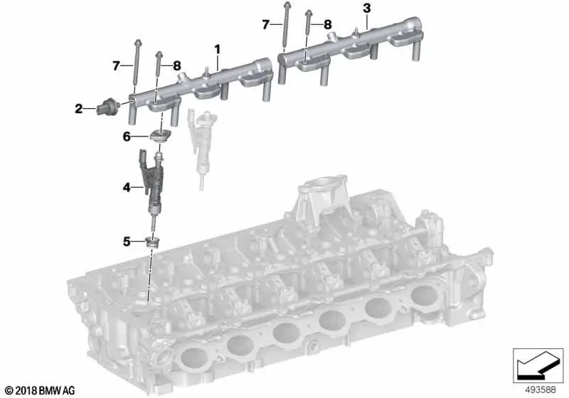 Riel de alta presión para BMW G42, G20, G21, G22, G23, G26, G30, G31, G32, G11N, G12N, G14, G15, G16, G01, G02, G05, G18, G06, G07, G29 (OEM 13538698787). Original BMW.