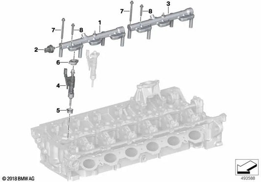 High pressure rail for BMW G42, G20, G21, G22, G23, G26, G30, G31, G32, G11N, G12N, G14, G15, G16, G01, G02, G05, G18, G06, G07, G29 (OEM 13538698787). Genuine BMW.