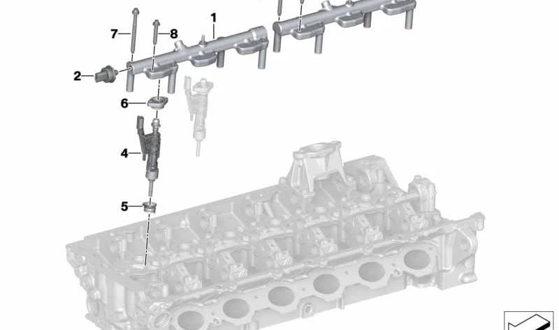 Rampa de alta presión OEM 13538665631 para BMW {F40, F52, F44, F45, F46, G42, U06, G20, G21, G80, G22, G23, G26, G82, G83, G30, G31, G32, G11, G12, G14, G15, G16, F48, F49, F39, G01, F97, G02, F98, G05, G18, G06, G07, G29}. Original BMW.