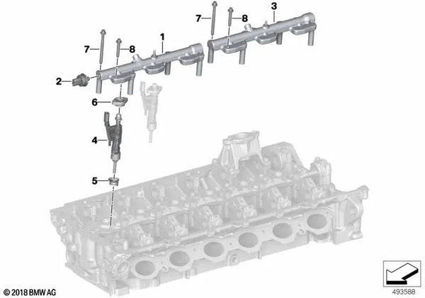 Riel de alta presión para BMW G42, G20, G21, G22, G23, G26, G30, G31, G32, G11N, G12N, G14, G15, G16, G01, G02, G05, G18, G06, G07, G29 (OEM 13538698787). Original BMW.