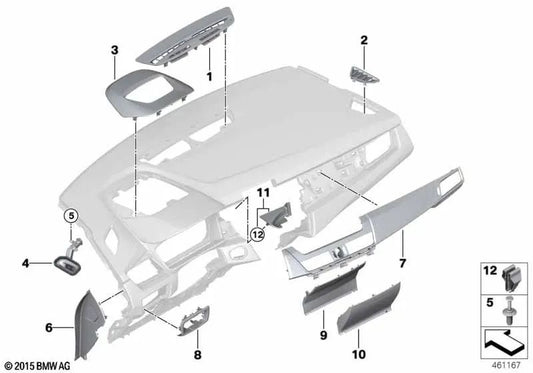 Embellecedor del descongelador del parabrisas central para BMW Serie 2 F45, F45N, F46, F46N (OEM 51459316993). Original BMW.