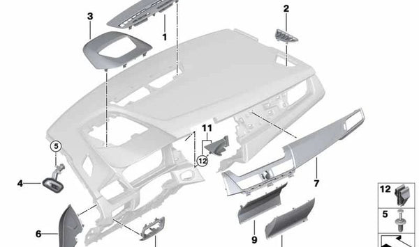 Embellecedor de salpicadero en negro brillante OEM 51459316732 para BMW F45, F46. Original BMW