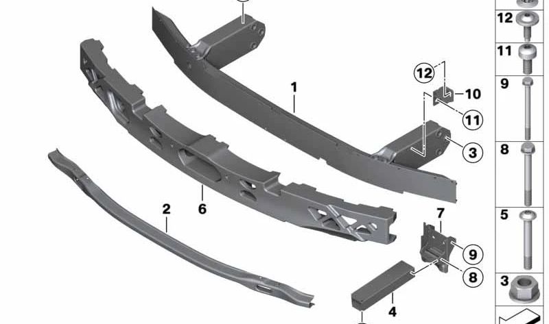 Elemento de deformación delantero inferior izquierdo OEM 51117158873 para BMW F07, F10, F11. Original BMW.