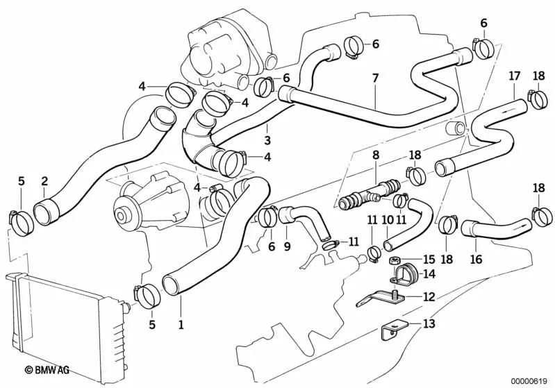 Manguera de agua para BMW Serie 3 E30, Serie 5 E28 (OEM 11531285919). Original BMW.