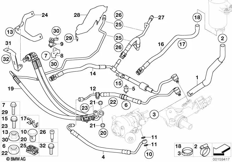 Dynamic Drive Return Pipe for BMW 7 Series E65, E66 (OEM 32416769993). Original BMW.