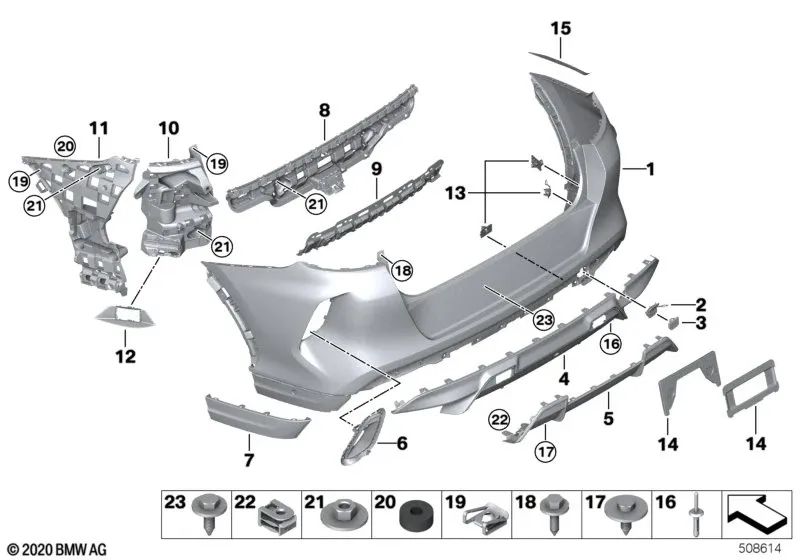 Protector de bajos trasero para BMW X5 F95, X6 F96 (OEM 51128081620). Original BMW