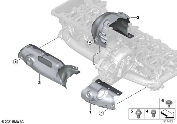 Placa de Protección Térmica del Colector de Escape para BMW G20, G20N, G21, G21N Serie 3, G22, G23, G26 Serie 4, G30N, G31N Serie 5, G32N Serie 6, G11N, G12N, G70 Serie 7, G01, G01N X3, G02, G02N X4, G05, G05N X5, G06, G06N X6 (OEM 11628598172). Original