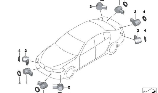 Sensor de Ultrasonido Marina Bay Azul para BMW F90N, F91, F92, F93, G14, G15, G16, F97N, F98N, F95, F96 (OEM 66207927834). Original BMW