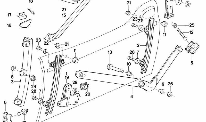 Guía de ventana izquierda para varios modelos de BMW (OEM 51712291983). Original BMW.