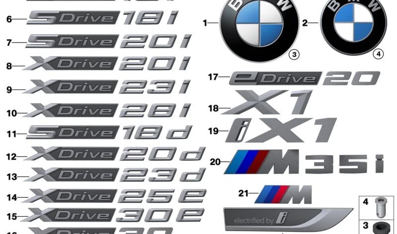 Emblem «X1» OEM 51145A09870 for BMW U11. Original BMW.