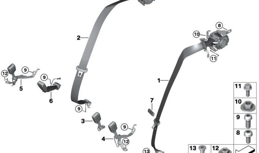 Ceinture de sécurité arrière extérieure gauche OEM 72115A32E35 pour BMW G70. BMW d'origine.