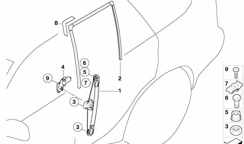 Sellado guía de ventana para BMW E53 (OEM 51357046947). Original BMW