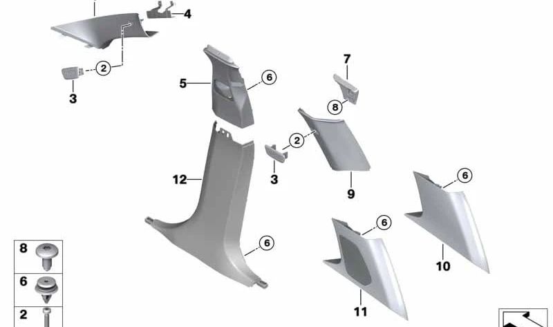 Cubierta del pilar A derecha para BMW X3 F97, G01, G08N (OEM 51438072812). Original BMW