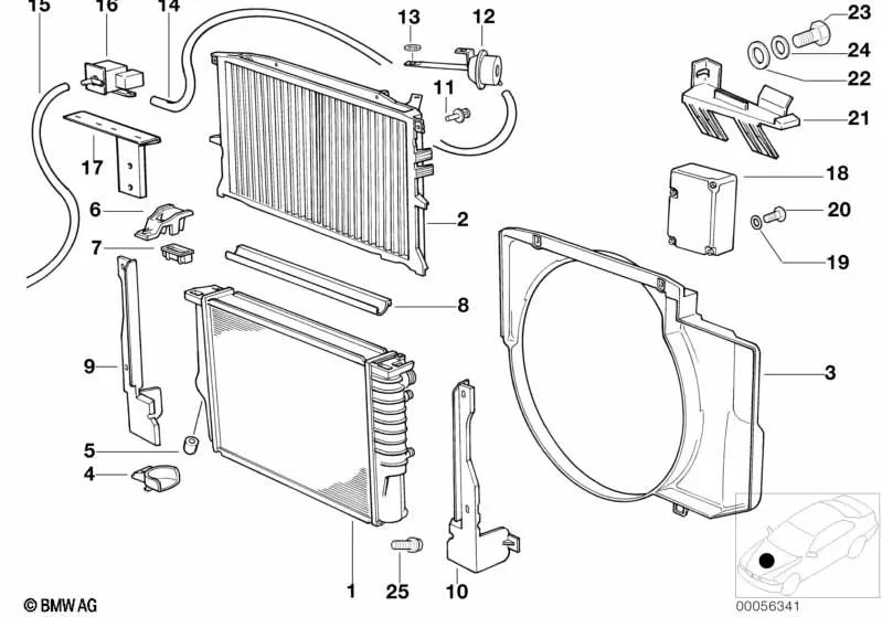 Shutter fan housing for BMW E34 (OEM 17112244373). Genuine BMW.