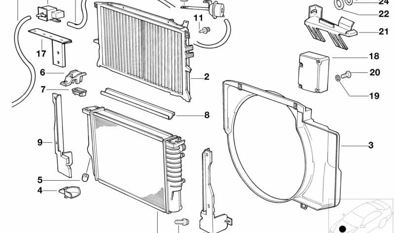 Radiador de agua con enfriador de aceite de transmisión para BMW Serie 5 E34 (OEM 17112244543). Original BMW.