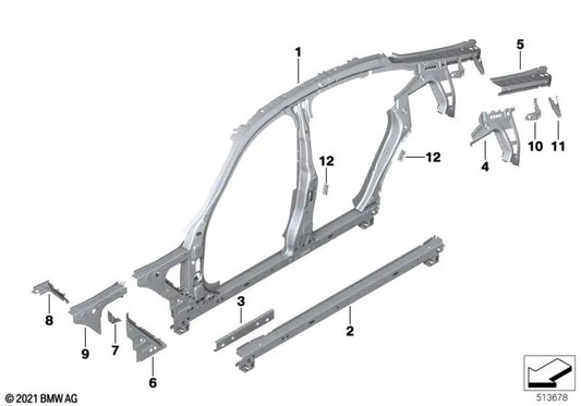 Placa de mamparo A-pilar derecha para BMW G22, G26, G82 (OEM 41009879820). Original BMW