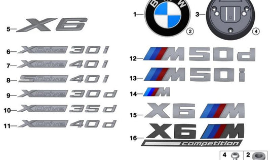 Emblema trasero "X6" OEM 51148074376 para BMW F96 (X6 M). Original BMW.