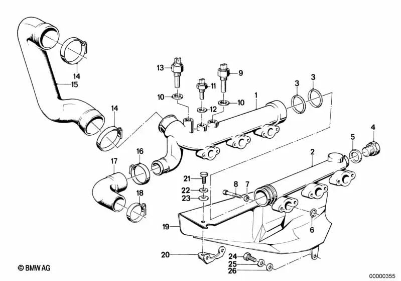 Pipe for BMW 5 Series E28, 6 Series E24, 7 Series E23 (OEM 11531306827). Original BMW