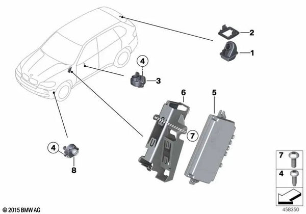 Cámara de Vista Superior para BMW F30, F31, F34, F35, F80, F32, F33, F36, F82, F83, F07, F10, F11, F18, F06, F12, F13, F01, F02, F04, F25, E70, E71 (OEM 66539240274). Original BMW.