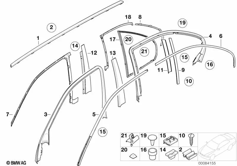 Cubierta del perfil guía de la ventana exterior izquierda para BMW Serie 5 E39 (OEM 51348159877). Original BMW