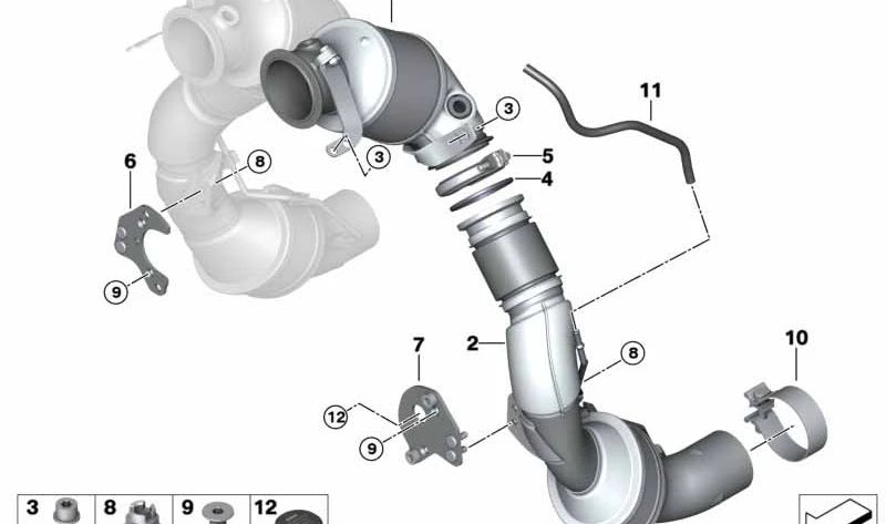 V clamp for BMW 5 Series F90, F90N, 8 Series F91, F92, F93, X5 F95, X6 F96 (OEM 18327856836). Genuine BMW