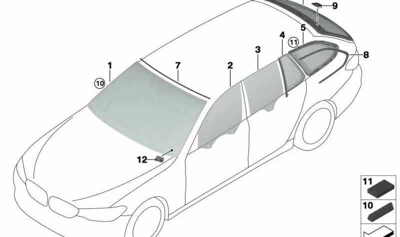 Listón de ventanilla lateral trasera izquierda para BMW Serie 5 G31, G31N (OEM 51377390191). Original BMW