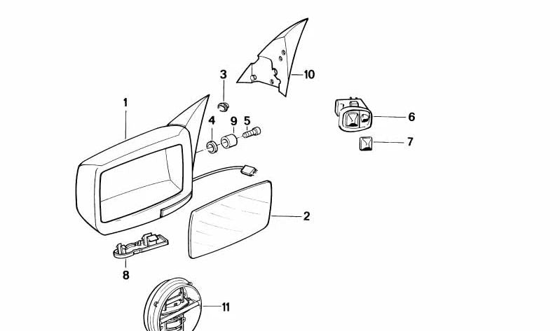 Left Heated Electric Outside Mirror for BMW E34 (OEM 51168181545). Original BMW