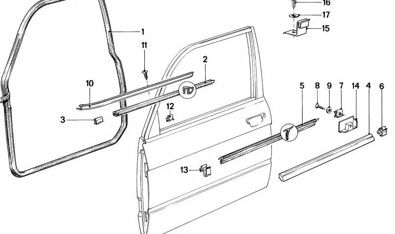 Junta de puerta delantera izquierda OEM 51211874877 para BMW E28. Original BMW.