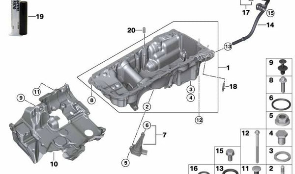 Cárter de aceite OEM 11138580127 para BMW G20, G21, G30, G31, G32, G11, G12, G14, G15, G16, G01, G02, G05, G06, G07. Original BMW.