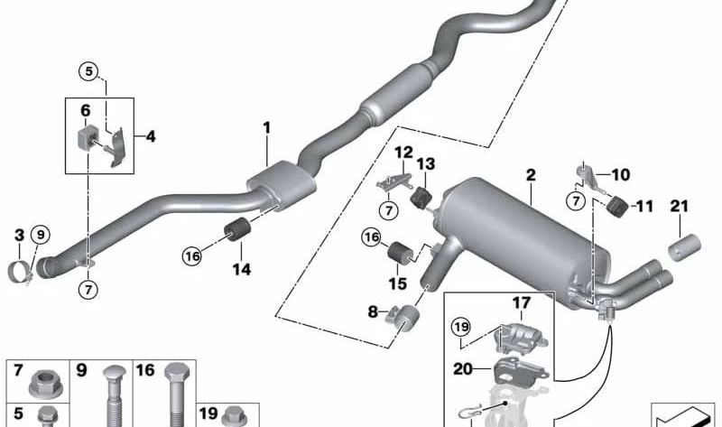 Soporte catalizador para BMW Serie 1 F20N, F21N, Serie 2 F22, F23, Serie 3 F30N, F31N, F34N, Serie 4 F32, F33, F36 (OEM 18208631945). Original BMW