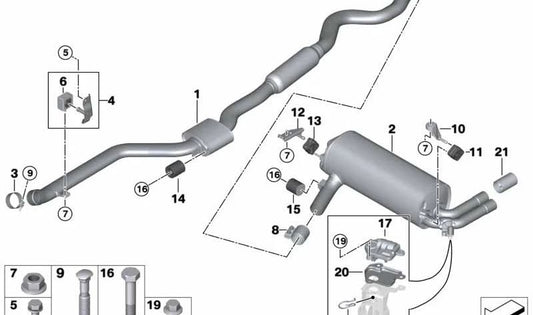 Silenzio posteriore OEM 18308662288 per BMW F30, F31, F32, F36. BMW originale.