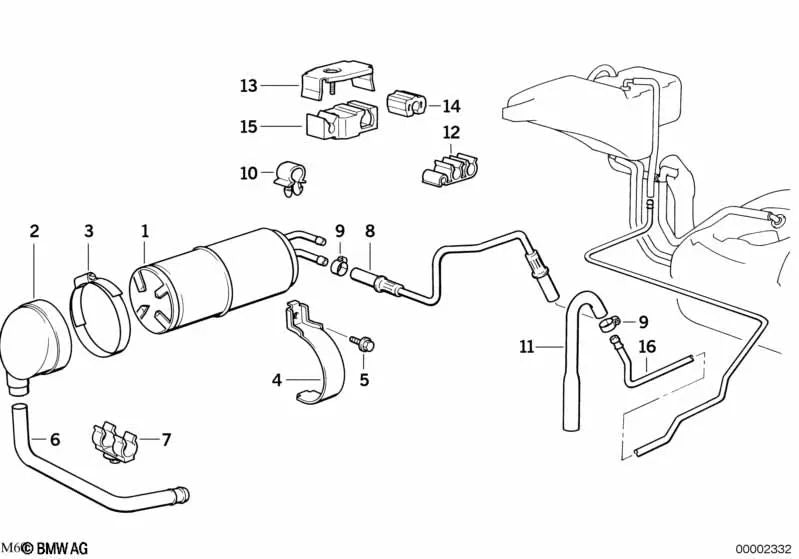 Soporte del filtro de carbón activo para BMW E34, E32, E31 (OEM 16131181073). Original BMW