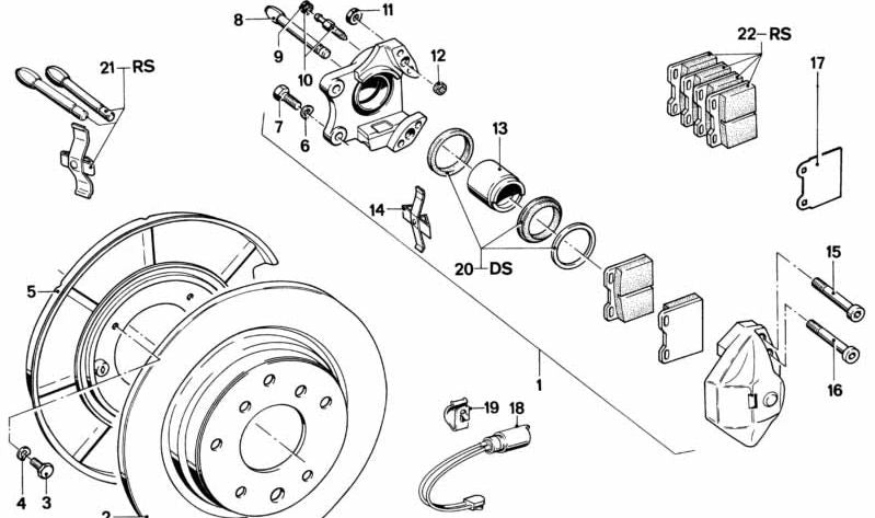 Pinza de freno sin pastillas izquierda para BMW E12 (OEM 34211150275). Original BMW