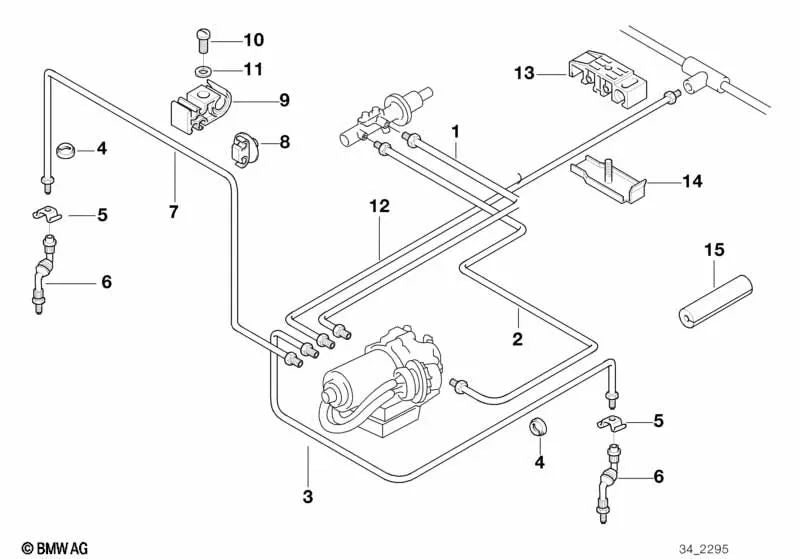 Tubería para BMW Serie 3 E21 E36, Serie 5 E12 E34 E60 E61, Serie 6 E24, Serie 7 E23 E32 E38 (OEM 34326755585). Original BMW