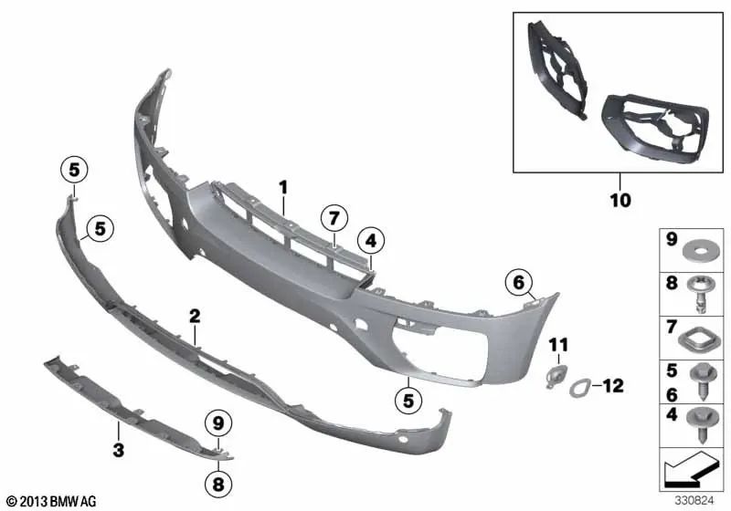 Revestimiento del parachoques delantero, imprimado, para BMW X6 E71, E72 (OEM 51117245405). Original BMW