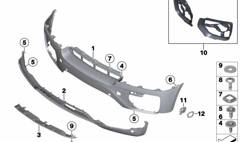 OEM 5117210936 Kit di riparazione del paraurti anteriore per BMW X6 (E71, E72). BMW originale.