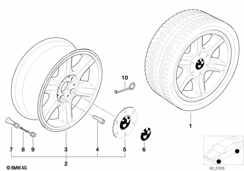 Cubierta de buje para BMW Serie 3 E36, Serie 5 E34, E39 (OEM 36131182766). Original BMW