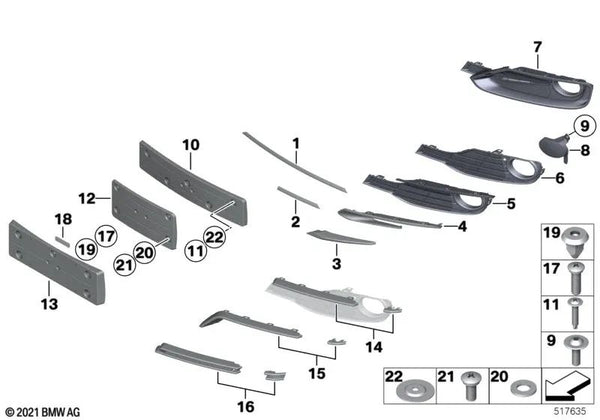 Base para matrícula para BMW F30, F31 (OEM 51137279708). Original BMW.