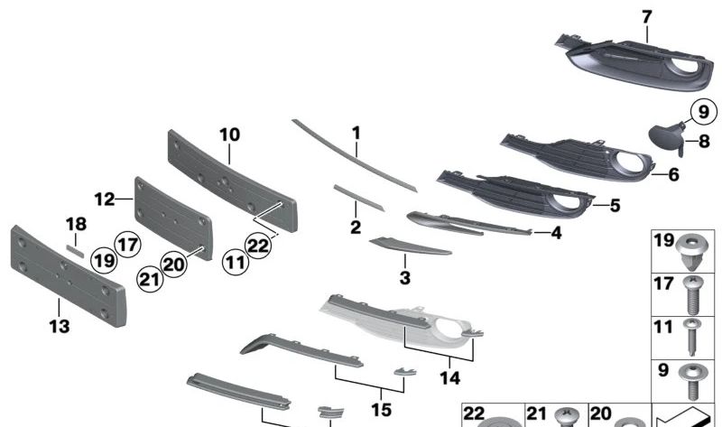 Rechter offener Kühlergrill für BMW 3er F30, F31 (OEM 51117292732). Original BMW