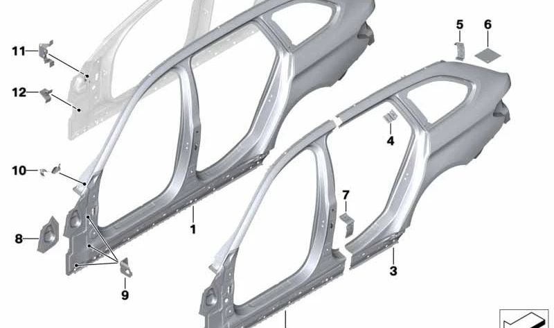 Estructura lateral izquierda para BMW Serie 5 G31, G31N (OEM 41007437439). Original BMW