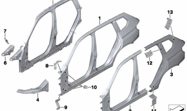 Marco lateral medio izquierdo para BMW F25 (OEM 41007330329). Original BMW