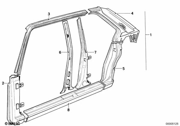 Pilar trasero izquierdo para BMW Serie 5 E12, E28 (OEM 41001820567). Original BMW